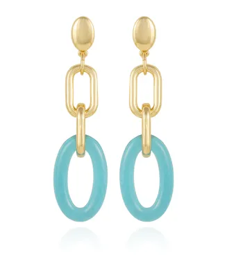 Vince Camuto Gold-Tone and Blue Interlocking Link Drop Earrings - Gold