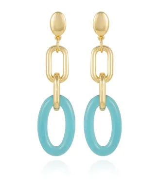 Vince Camuto Gold-Tone and Blue Interlocking Link Drop Earrings