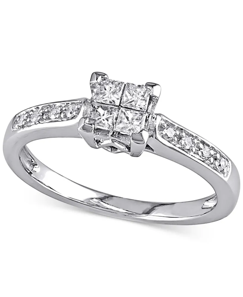 Diamond Princess Quad Cluster Engagement Ring (1/4 ct. t.w.) 14k White Gold