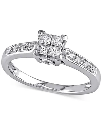Diamond Princess Quad Cluster Engagement Ring (1/4 ct. t.w.) 14k White Gold