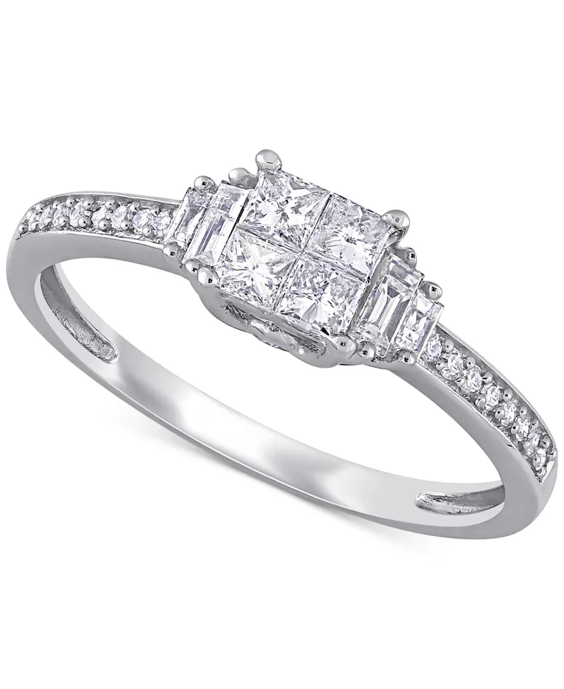 Macy's Diamond Princess Quad Cluster Engagement Ring (1/2 ct. t.w.) 14k  White Gold