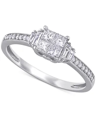 Diamond Princess Quad Cluster Engagement Ring (1/2 ct. t.w.) 14k White Gold