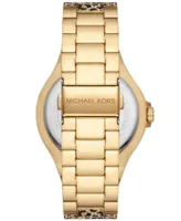 Michael Kors Women's Lennox Three-Hand Black and Gold-Tone Stainless Steel Bracelet Watch 43mm - Gold