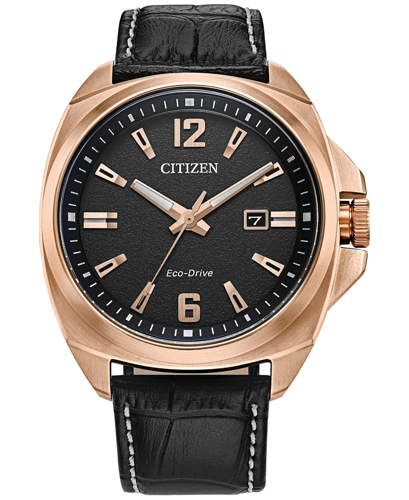 Citizen Eco-Drive Men's Sport Luxury Black Leather Strap Watch 42mm
