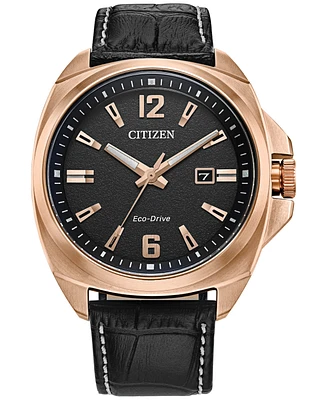 Citizen Eco-Drive Men's Sport Luxury Black Leather Strap Watch 42mm