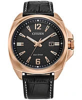 Citizen Eco-Drive Men's Sport Luxury Black Leather Strap Watch 42mm