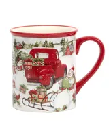 Certified International Red Truck Snowman 4 Piece Mug Set