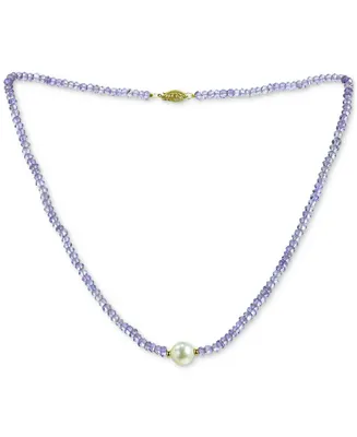 Gemstone and Cultured Pearl (9-10 mm) Strand Necklace 14k Yellow Gold (Available Ruby (80-1/2 ct. t.w), Sapphire t.w.), Emerald