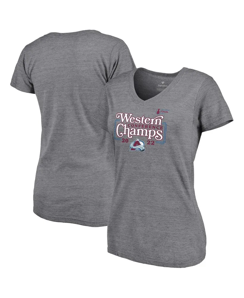Women's Fanatics Heathered Gray Colorado Avalanche 2022 Western Conference Champions Line Shift V-Neck T-shirt
