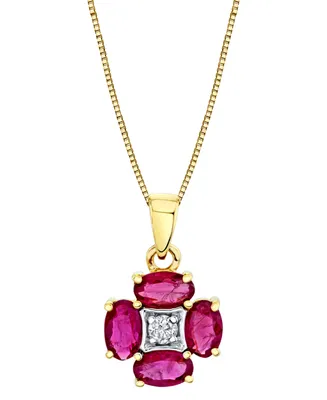 Ruby (1-3/8 ct. t.w.) & Diamond (1/20 ct. t.w.) Flower 18" Pendant Necklace in 14k Gold