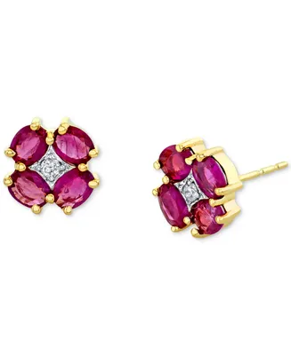 Ruby (2 ct. t.w.) & Diamond (1/20 ct. t.w.) Flower Stud Earrings in 14k Gold