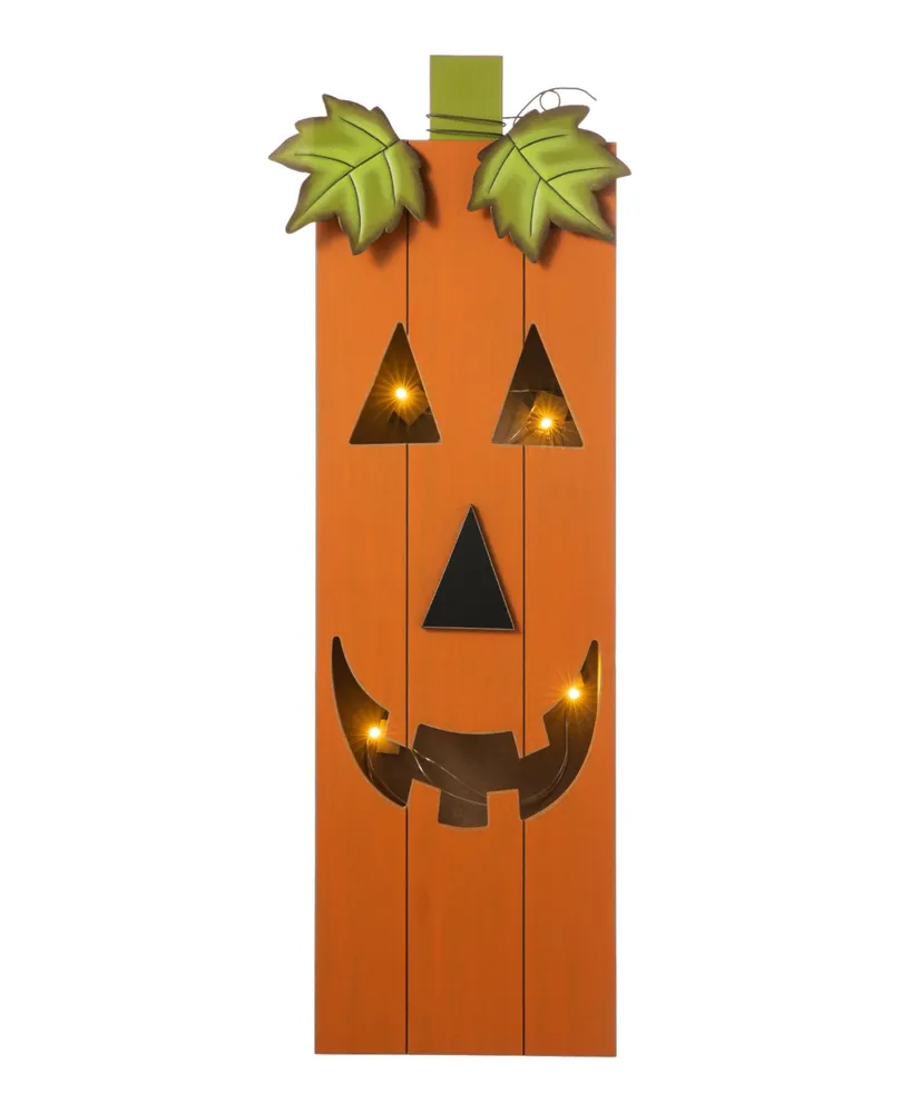 Glitzhome Lighted Halloween Wooden Pumpkin Porch Decor, 30"