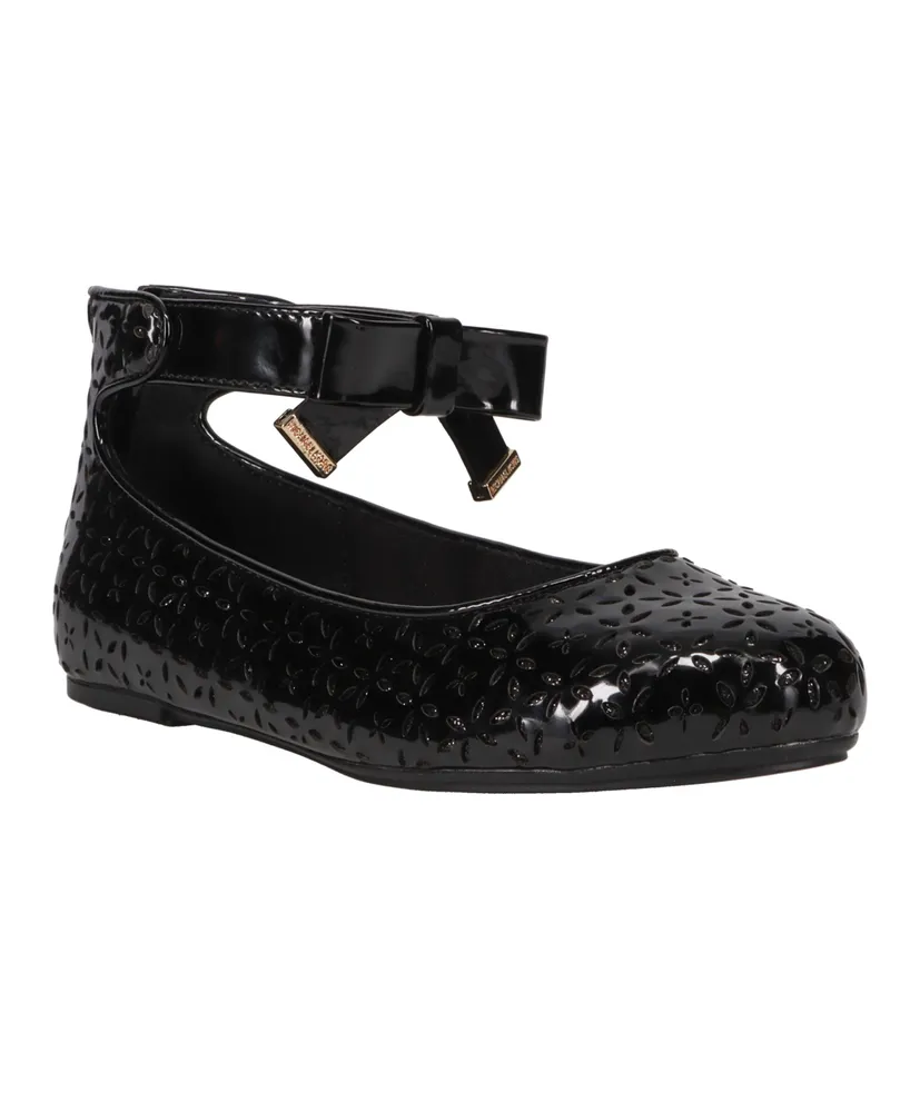 Michael Kors Little Girls Kenyah Garcia Signature Logo Charm Ballet Flats - Black