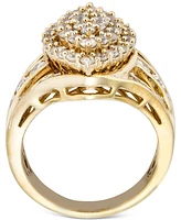 Diamond Round & Baguette Navette Cluster Ring (3 ct. t.w.) in 14k Gold