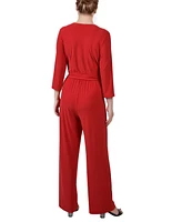 Ny Collection Petite 3/4 Sleeve Belted Wide Leg Jumpsuit