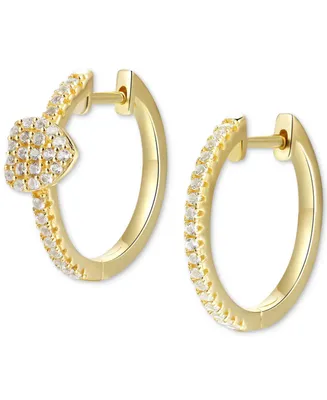 White Topaz Pave Heart Small Hoop Earrings (1/4 ct. t.w.) in Gold-Plated Sterling Silver, 0.75"