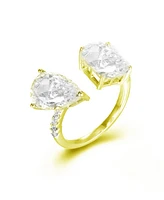 Cubic Zirconia Radiant and Pear Sterling Silver 14K Gold Over Fashion Ring