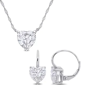 Moissanite in 10K Gold Heart Solitaire Necklace and Earrings Set, 3 Piece