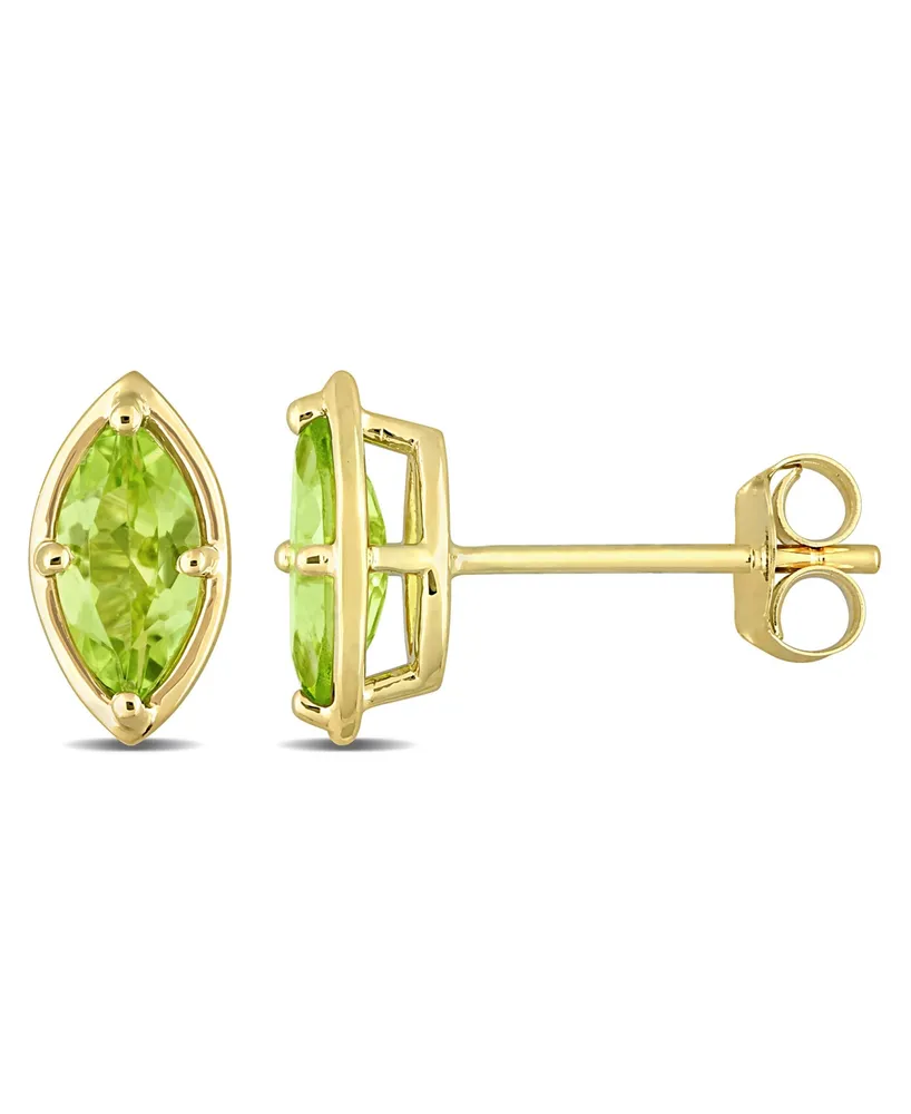 14K Yellow Gold Plated Peridot Marquise Stud Earrings