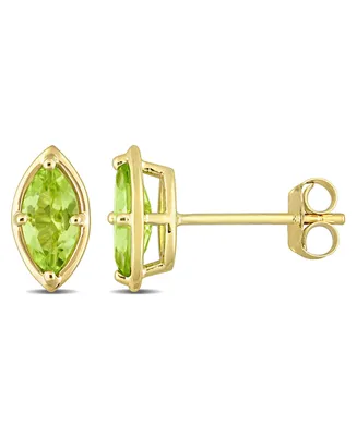 14K Yellow Gold Plated Peridot Marquise Stud Earrings