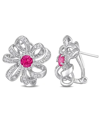 Sterling Silver Pink Topaz and White Topaz Flower Earrings
