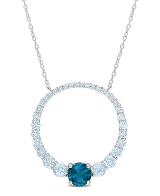 Sterling Silver Blue Topaz Graduated Open Circle Necklace