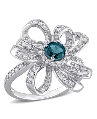 Blue Topaz (1/2 ct. t.w.) and White Flower Cocktail Ring Sterling Silver