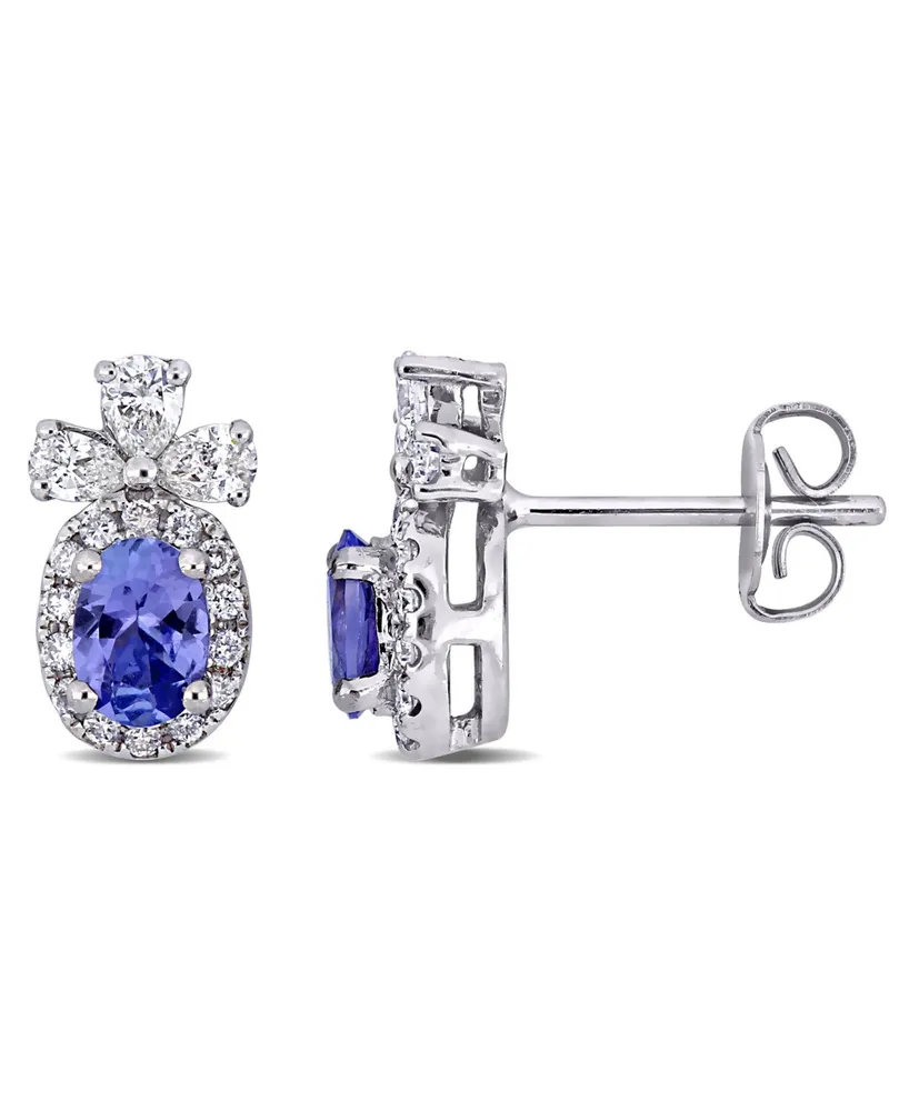 Tanzanite and Diamond Floral Halo Earrings in 14K White Gold