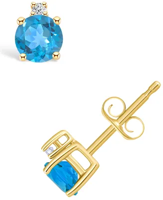 Blue Topaz (5/8 ct. t.w.) and Diamond Accent Stud Earrings 14k Yellow Gold or White