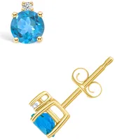 Blue Topaz (5/8 ct. t.w.) and Diamond Accent Stud Earrings 14k Yellow Gold or White