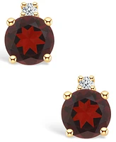 Garnet (3/4 ct. t.w.) and Diamond Accent Stud Earrings 14K Yellow Gold