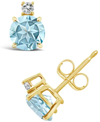 Aquamarine (7/8 ct. t.w.) and Diamond Accent Stud Earrings 14K Yellow Gold