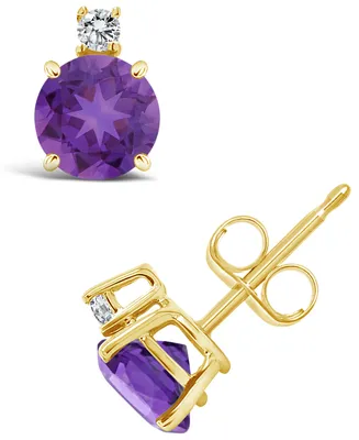 Amethyst (1 ct. t.w.) and Diamond Accent Stud Earrings 14K Yellow Gold