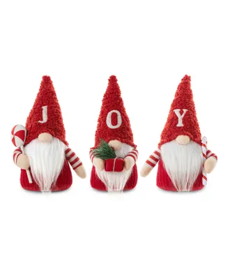 Glitzhome 12.5" Fabric Joy Christmas Gnome Decor Set, 3 Piece
