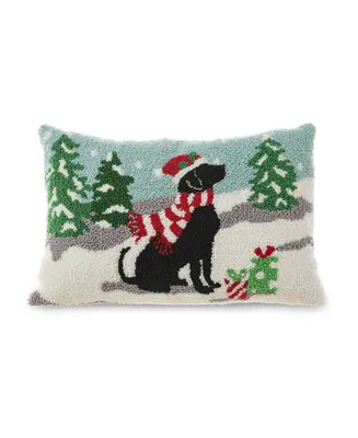 Glitzhome Hooked Christmas Dog Pillow, 18" x 12"