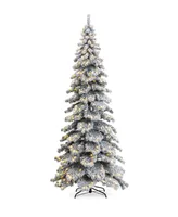 Glitzhome 9' Pre-Lit Flocked Layered Spruce Artificial Christmas Tree with 500 Warm White Lights