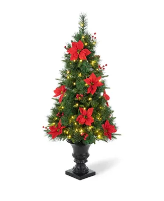 Glitzhome 4' Pre-Lit Pine Artificial Christmas Porch Tree with 100 Warm White Lights