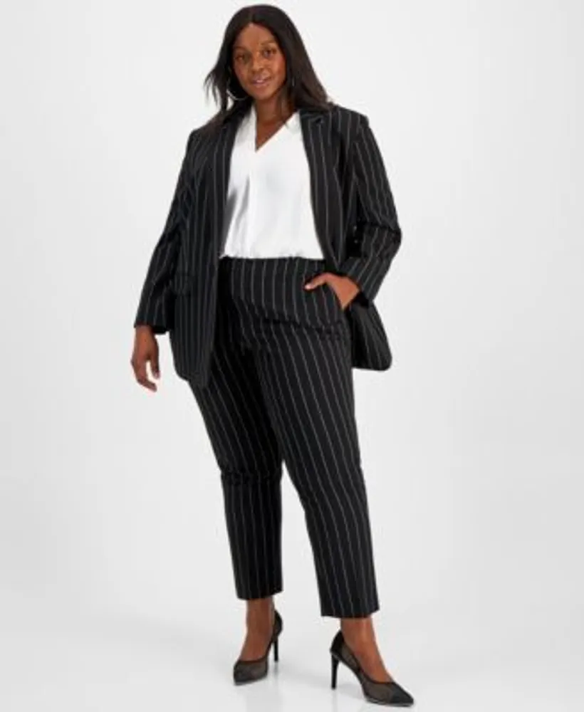 Bar Iii Plus Size Pinstripe One Button Blazer Blouse Pinstripe Straight  Ankle Pants Created For Macys