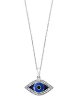 Effy Diamond (1/10 ct. t.w.) & Enamel Evil Eye 18" Pendant Necklace in Sterling Silver