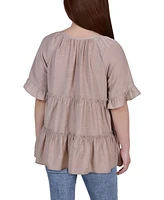 Petite Short Sleeve Tiered Blouse