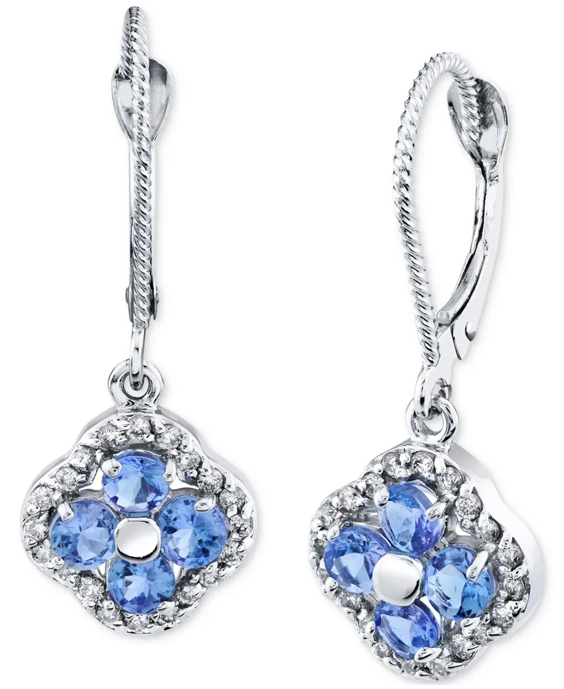 Tanzanite (1-1/5 ct. t.w.) & Diamond (1/3 ct. t.w.) Quatrefoil Leverback Drop Earrings in 14k White Gold