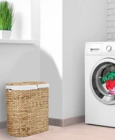 Seville Classics Hand-Woven Natural Wicker Lidded Double Laundry Hamper