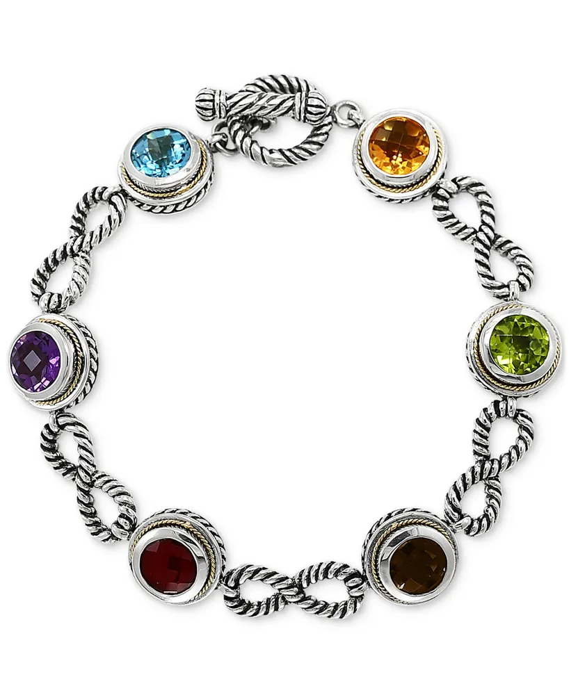 Effy Multi-Gemstone Station Link Bracelet (12-3/4 ct. t.w.) in Sterling Silver & 18k Gold-Plate