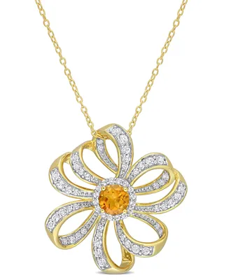 Citrine (3/4 ct. t.w.) and White Topaz (1 1/4 ct. t.w.) Flower Necklace in 18k Gold Plated Sterling Silver
