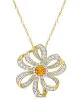 18K Gold Plated Sterling Silver Citrine and White Topaz Flower Necklace