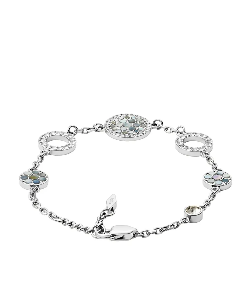 Val Mosaic Mother of Pearl Disc Station Bracelet - Silver