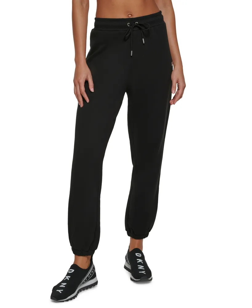 DKNY Women's Fleece Jogger Sweatpant with Pockets, Black, Small