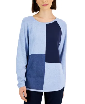 Karen Scott Cotton Colorblocked Patchwork Sweater, Created for Macy's