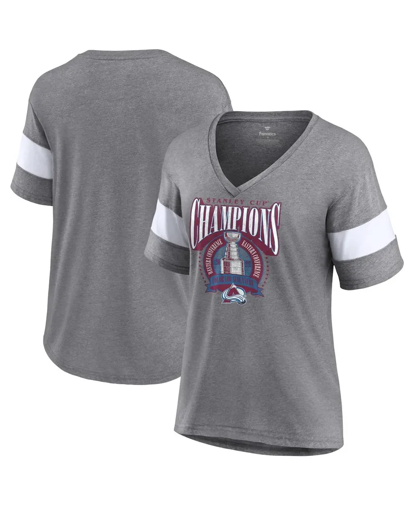 Women's Fanatics Heathered Gray Colorado Avalanche 2022 Stanley Cup Champions Banner V-Neck Triblend T-shirt
