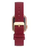 Anne Klein Women's Red Genuine Leather Band Compatible with 42/44/45/Ultra/Ultra 2 Apple Watch - Red, Gold